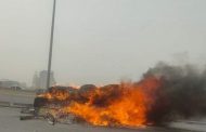 اشتعال النيران بسيارة نقل على طريق القاهرة الإسماعيلية الصحراوي
