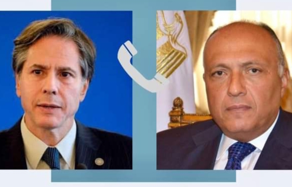 وزير الخارجية يبحث مع نظيره الأمريكي وقف إطلاق النار وزيادة تدفق المساعدات إلى غزة
