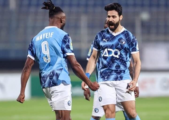 إبراهيم عادل يمنح التقدم لـ بيراميدز في الشوط الأول بدوري Nail 