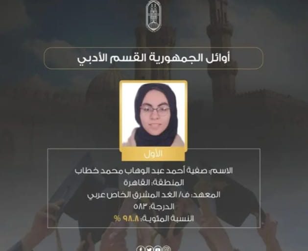 صفيه أحمد الأولى على الثانوية الأزهرية بالقسم الأدبي: 
