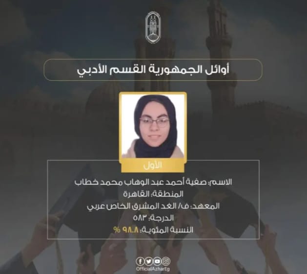 صفيه أحمد الأولى على الثانوية الأزهرية بالقسم الأدبي: 